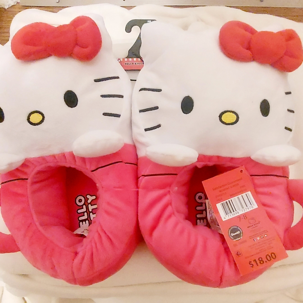 Hello Kitty Plush Pink and White Slippers